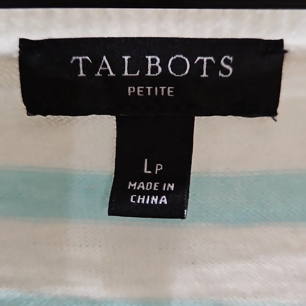 Talbots White Striped Vneck Pullover Sweater Petite Sz Lg